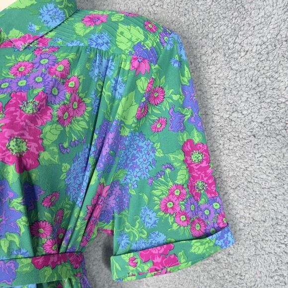 Ken Scott VTG 70s Shirt Dress Womens Sz M/L (EU 48) Green Floral Made in Italy - Picture 7 of 15